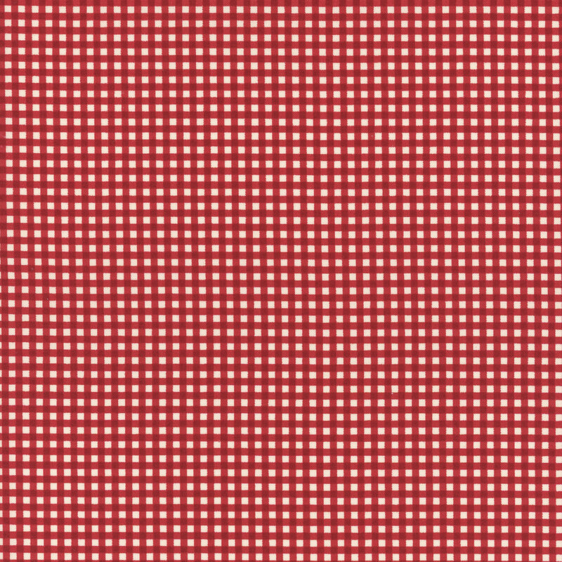White fabric adorned with a red gingham pattern.