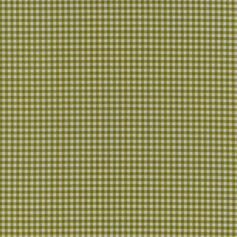 Blue fabric adorned with a small green gingham pattern.