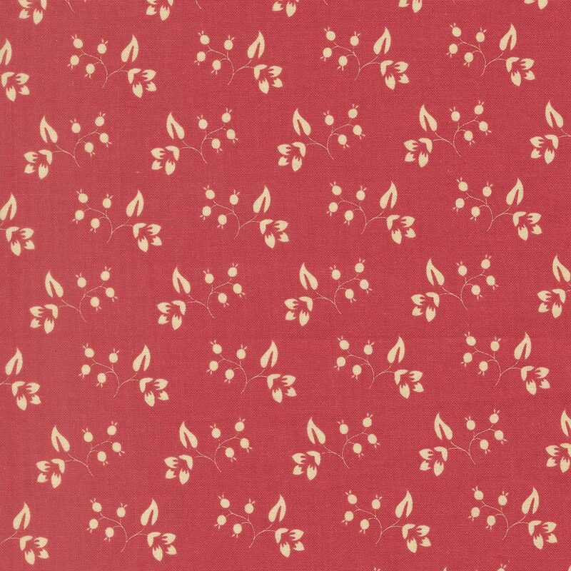 Watermelon red fabric with tossed beige floral stems 
