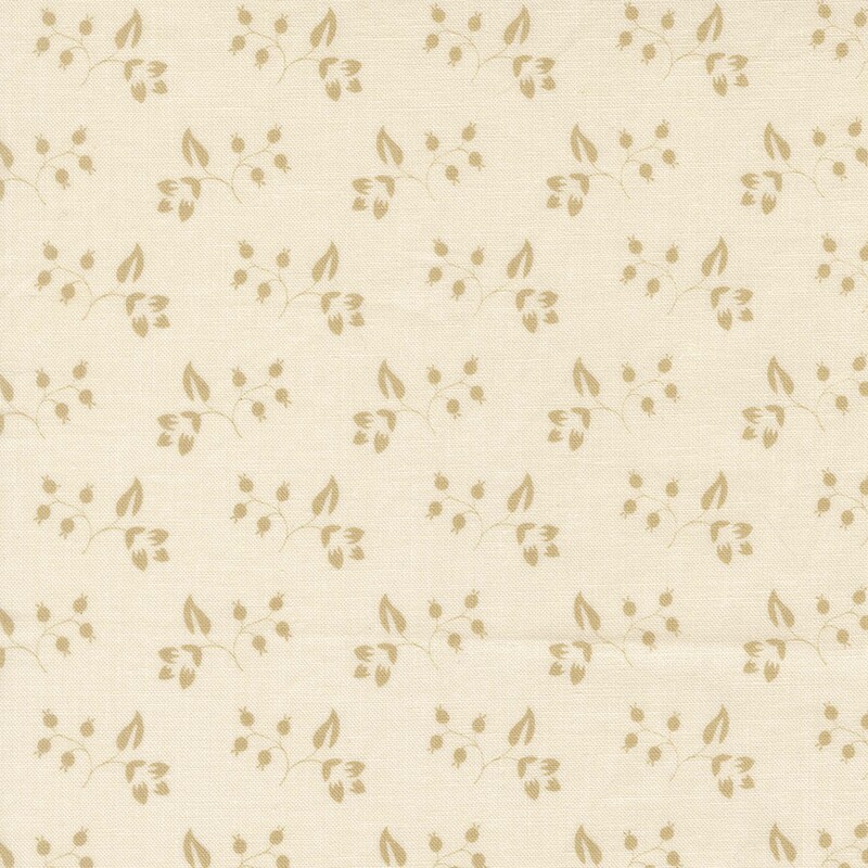 Cream beige fabric with tossed almond tan floral stems 