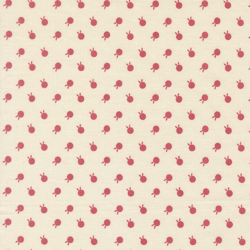 Cream fabric featuring magenta pink polka dots with bunny ears