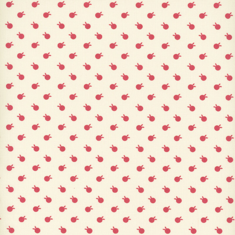 Cream fabric featuring magenta pink polka dots with bunny ears.