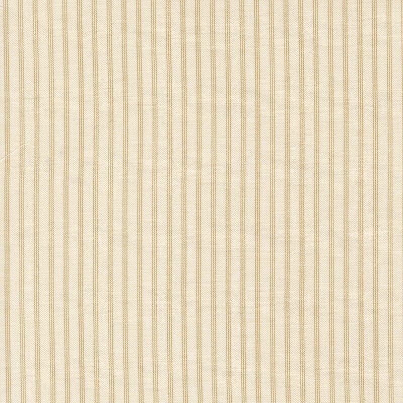 Vertical ticking stripes in tan on cream beige fabric 