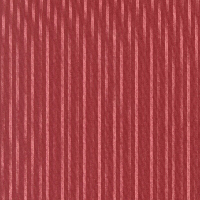 Vertical ticking stripes in pink on watermelon red fabric 