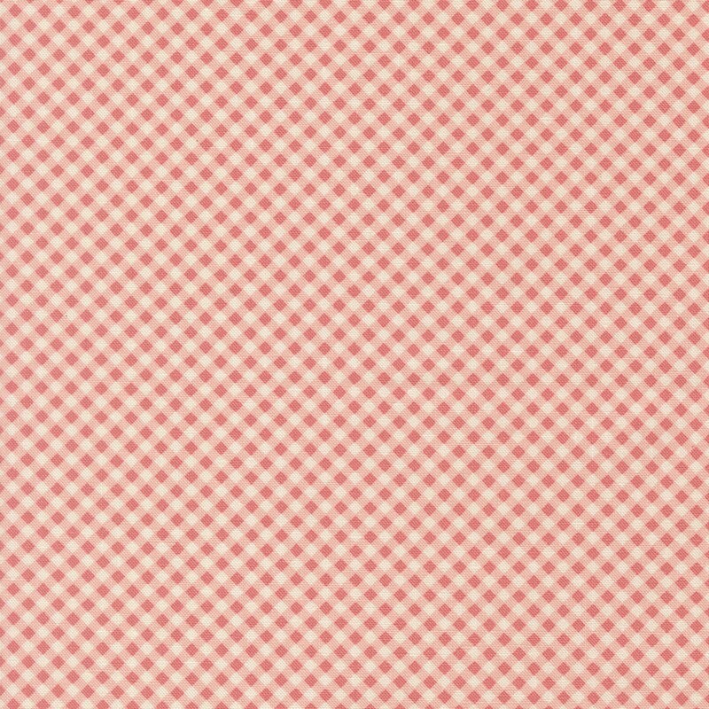 Ivory fabric with a small, pink diagonal gingham 