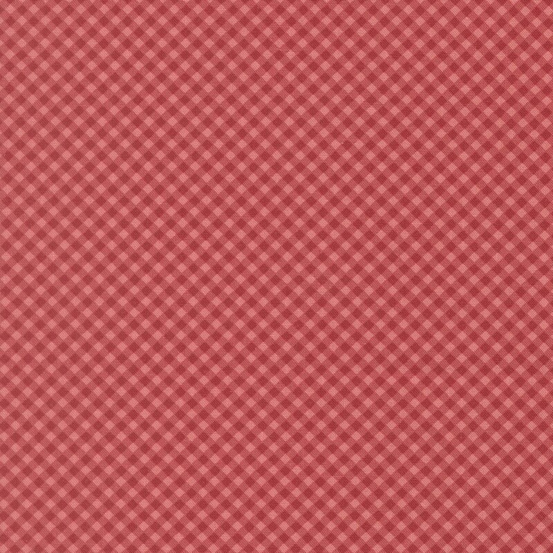 Pink fabric with a small, cherry red diagonal gingham 