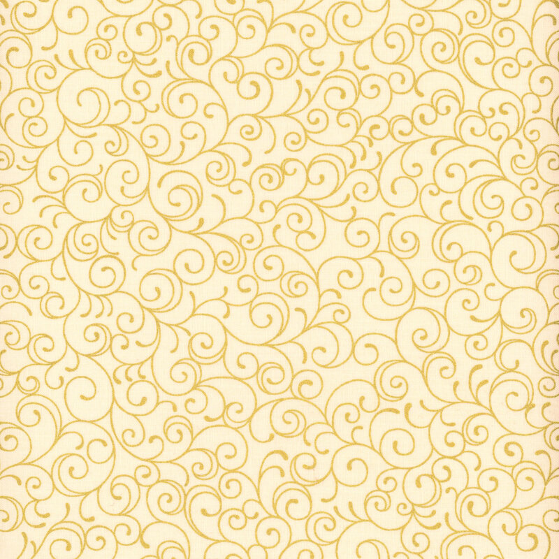 Cream fabric featuring delicate gold metallic swirling lines.