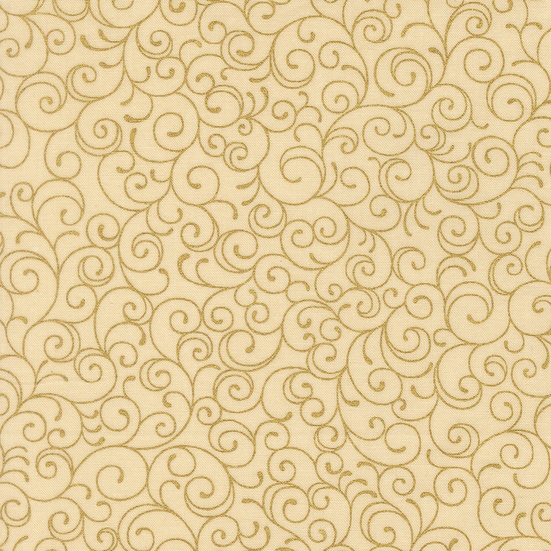 Cream fabric featuring delicate gold metallic swirling lines.