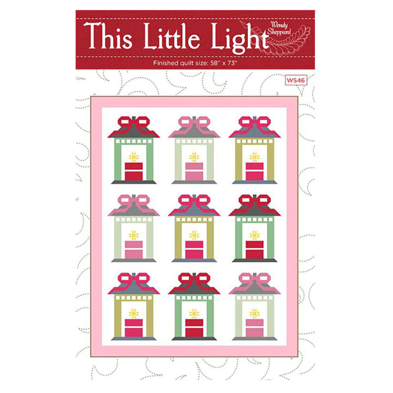 The front of the This Little Light Pattern featuring adorable lanterns with illuminated candles and decorated with red ribbons.