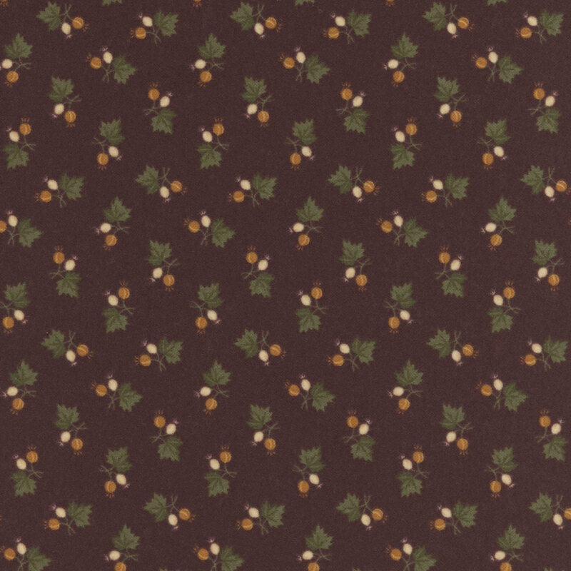 Mahogany flannel fabric featuring maple leaf and acorn sprigs.