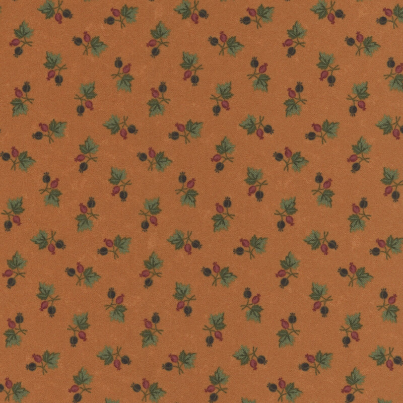 Dark orange flannel fabric featuring maple leaf and acorn sprigs.