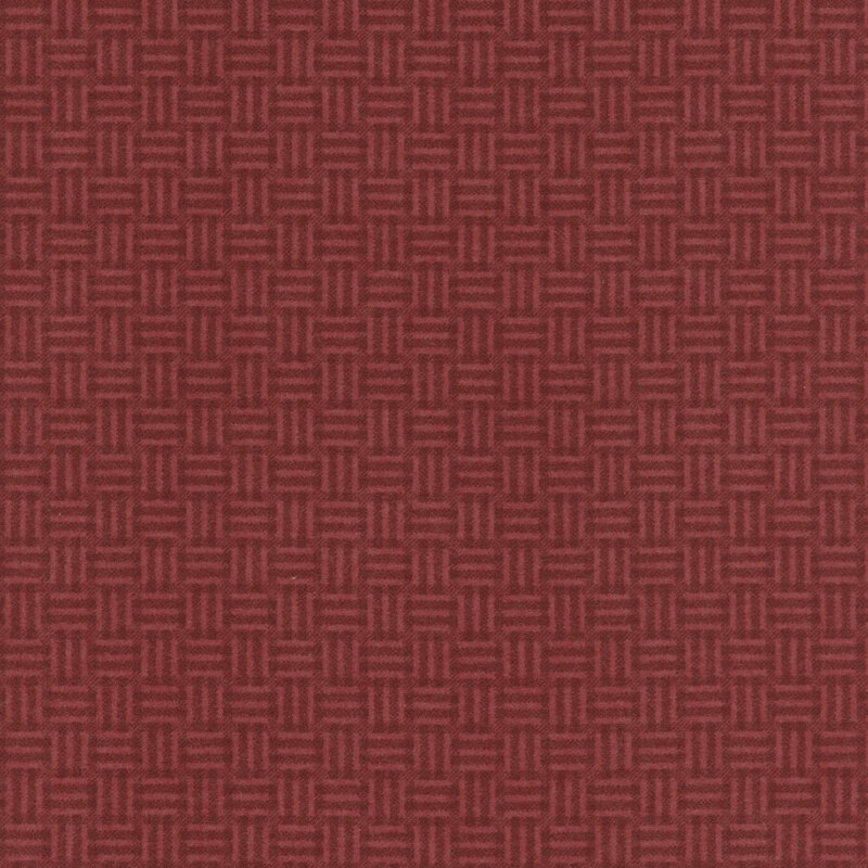 Tonal dark red flannel fabric featuring a basket weave pattern.