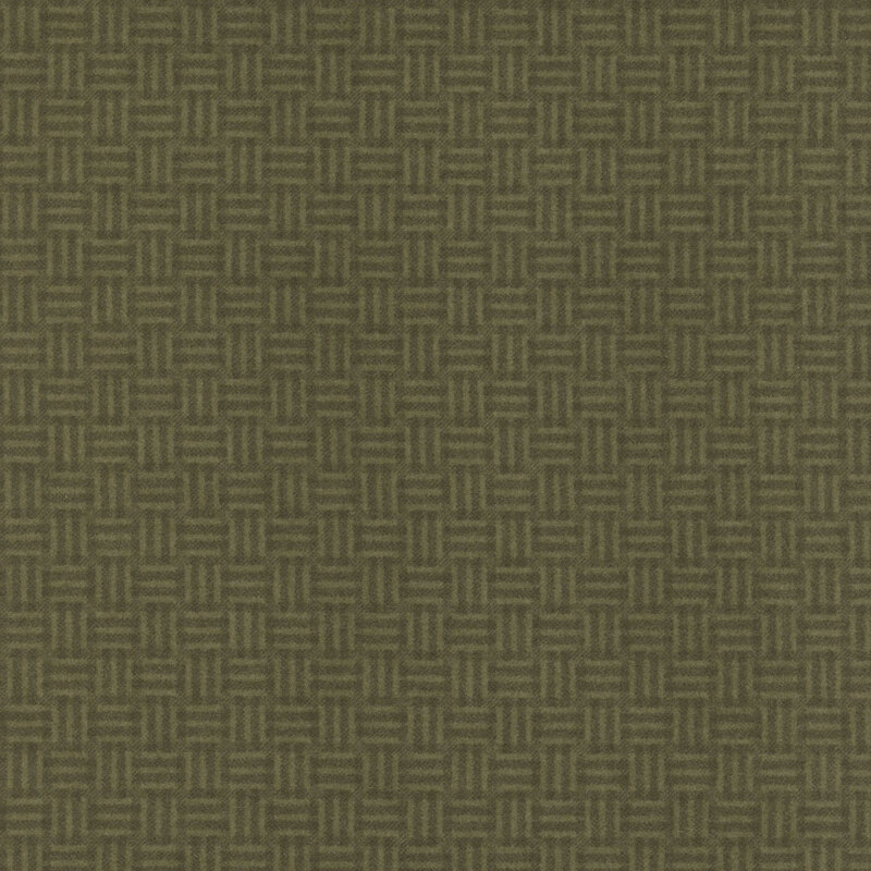 Tonal muted dark green flannel fabric featuring a basket weave pattern.