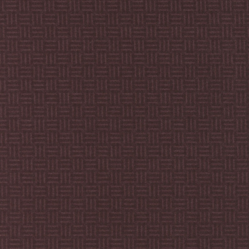 Tonal mahogany flannel fabric featuring a basket weave pattern.