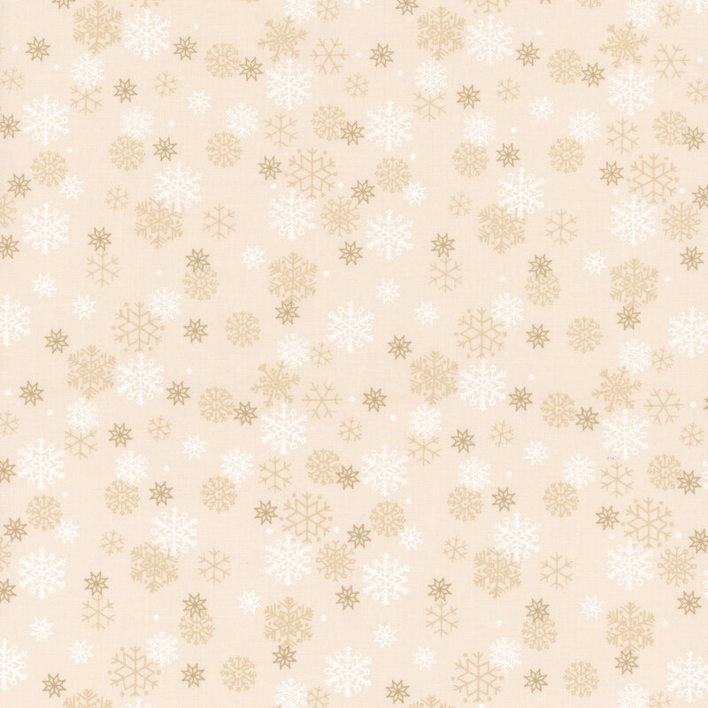 White and tonal snowflakes tossed on a tan background.