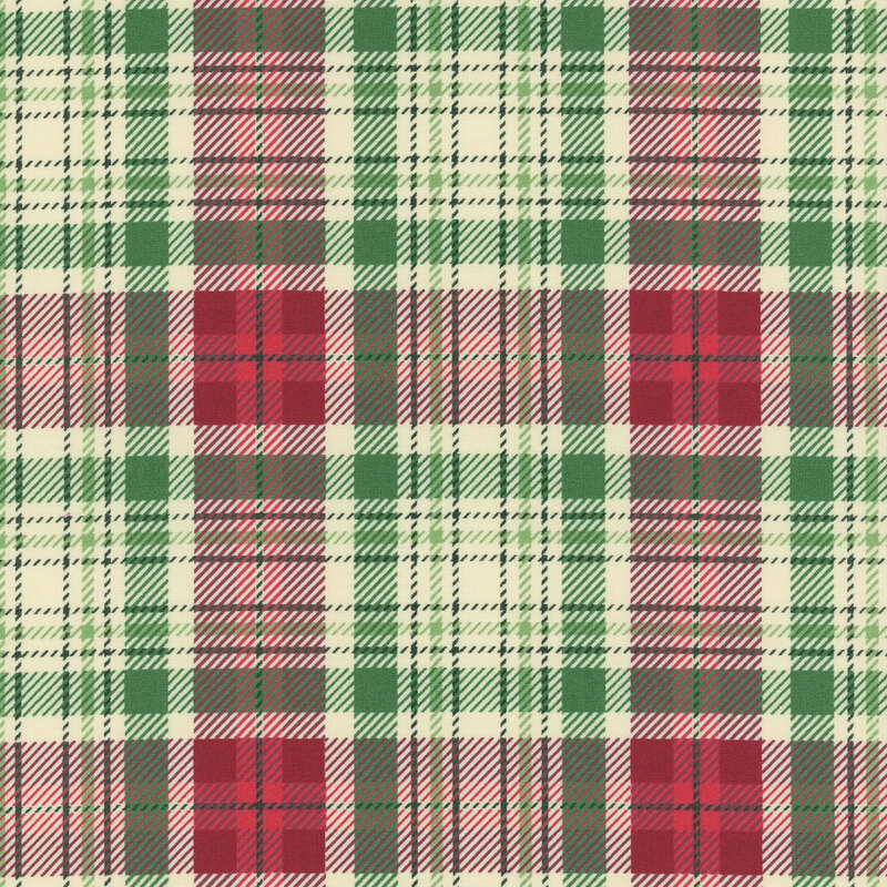 Red and green plaid on tan fabric