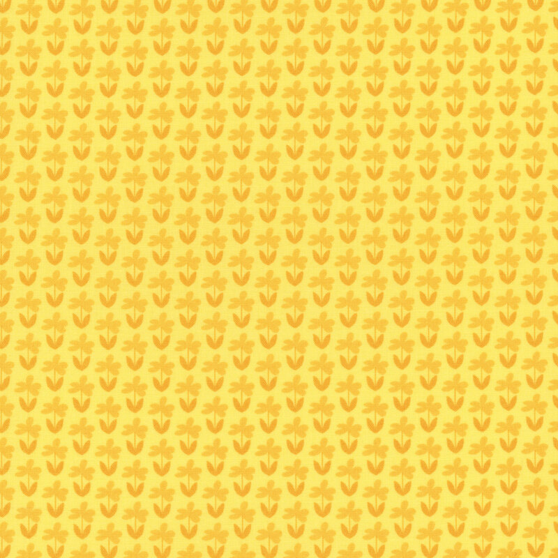 Sunshine yellow fabric with a pattern of little gold florals and butterscotch stems