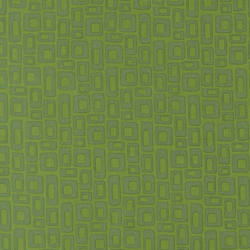 Olive green fabric with kelly green retro square design