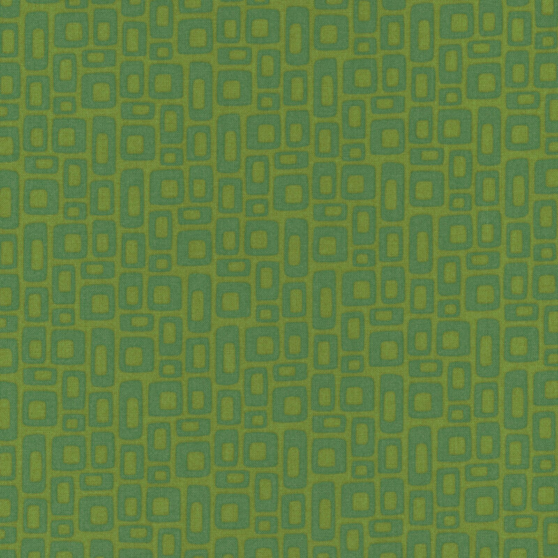Olive green fabric with kelly green retro square design