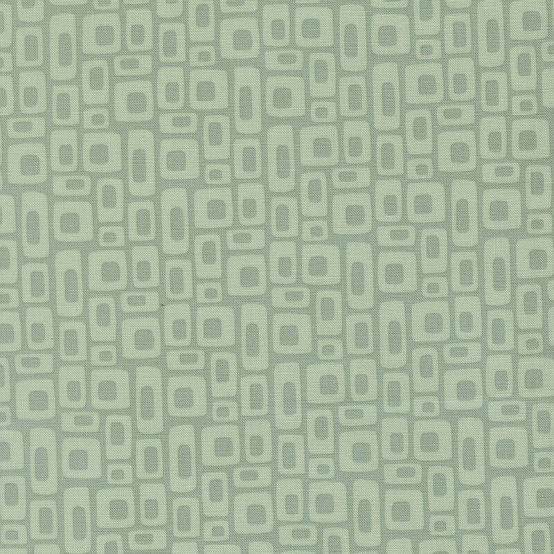 Muted viridian fabric with light mint retro square design