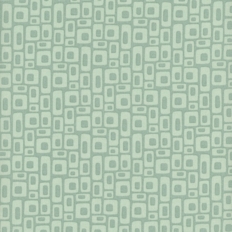 Muted viridian fabric with light mint retro square design