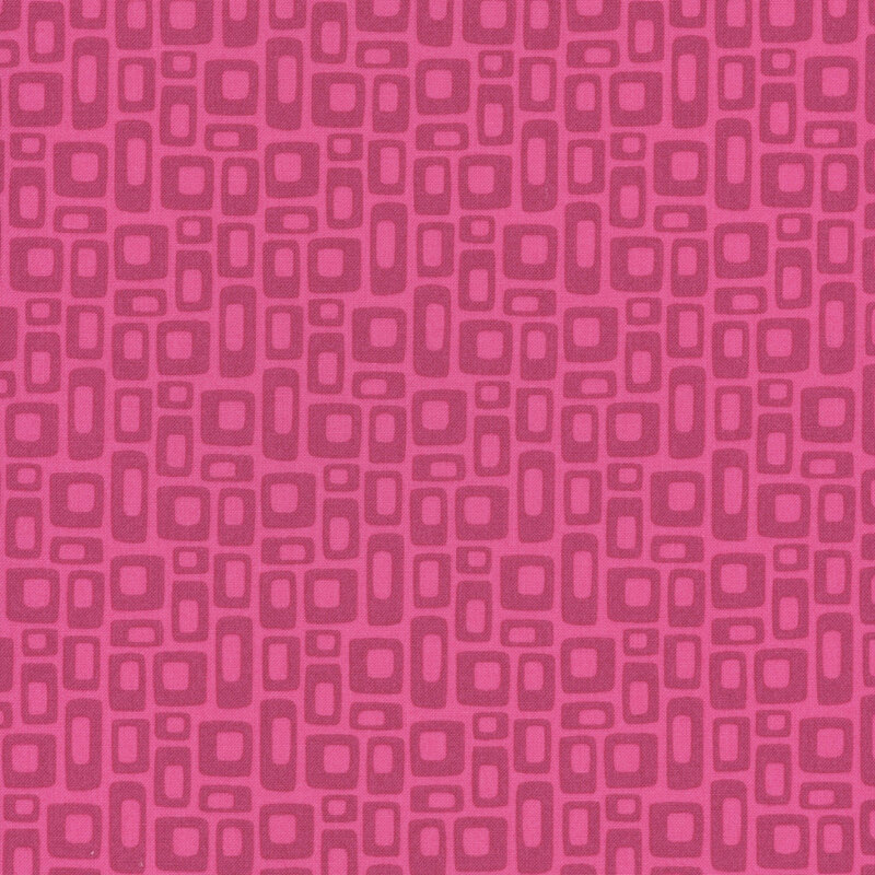 Hot pink fabric with magenta retro square design
