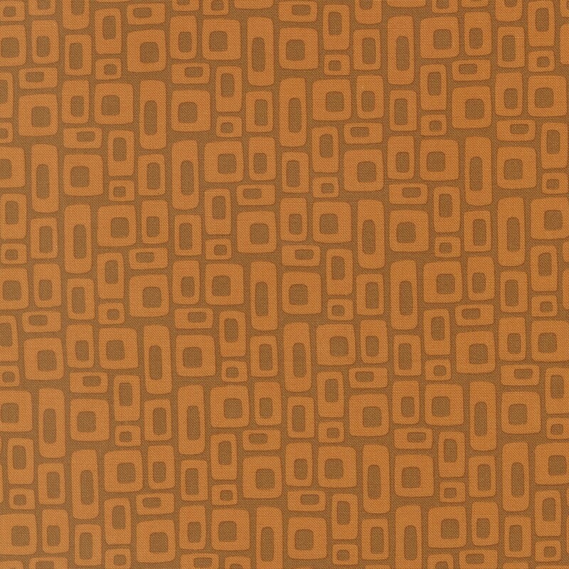 Burnt sienna fabric with cinnamon orange retro square design