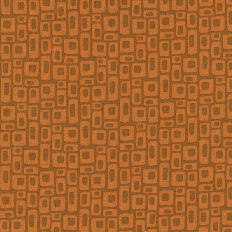 Burnt sienna fabric with cinnamon orange retro square design