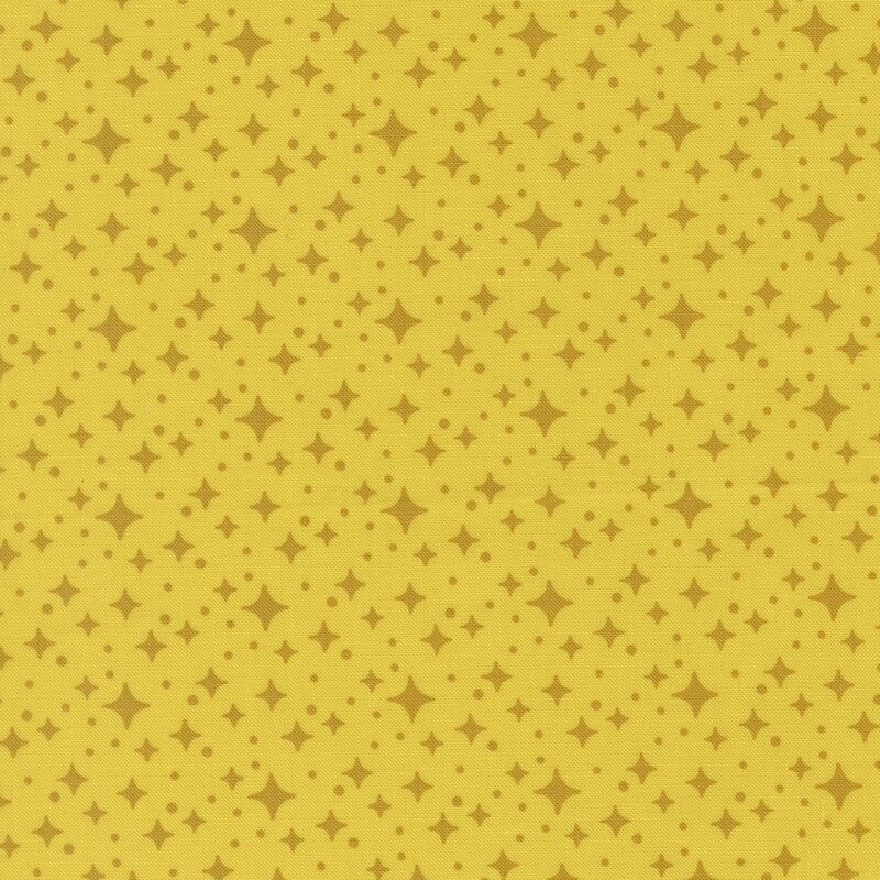 Turmeric yellow fabric with gold diamond-shaped stars 
