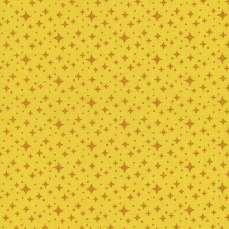Turmeric yellow fabric with gold diamond-shaped stars 