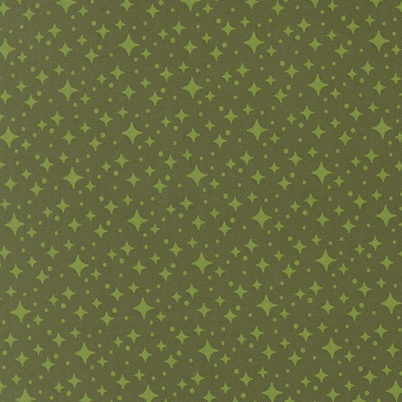 Olive fabric with leaf green diamond-shaped stars