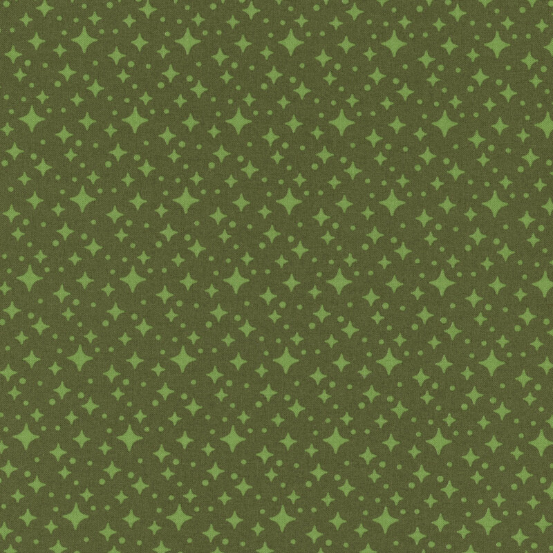 Olive fabric with leaf green diamond-shaped stars