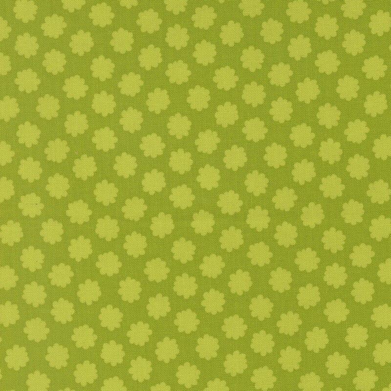 Chartreuse fabric with lime green floral polka dots