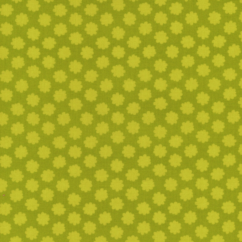 Chartreuse fabric with lime green floral polka dots