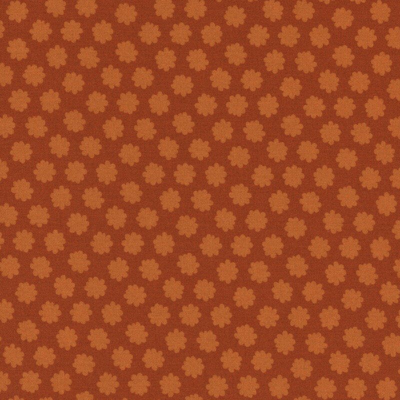 Burnt sienna fabric with pumpkin orange floral polka dots