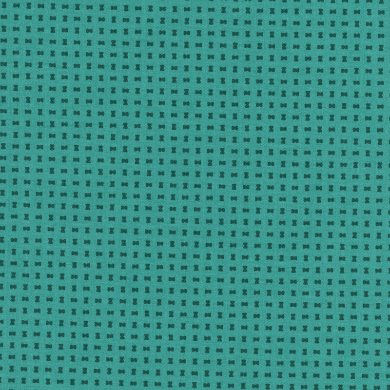 Small dark teal hourglass shapes on a bright turquoise background