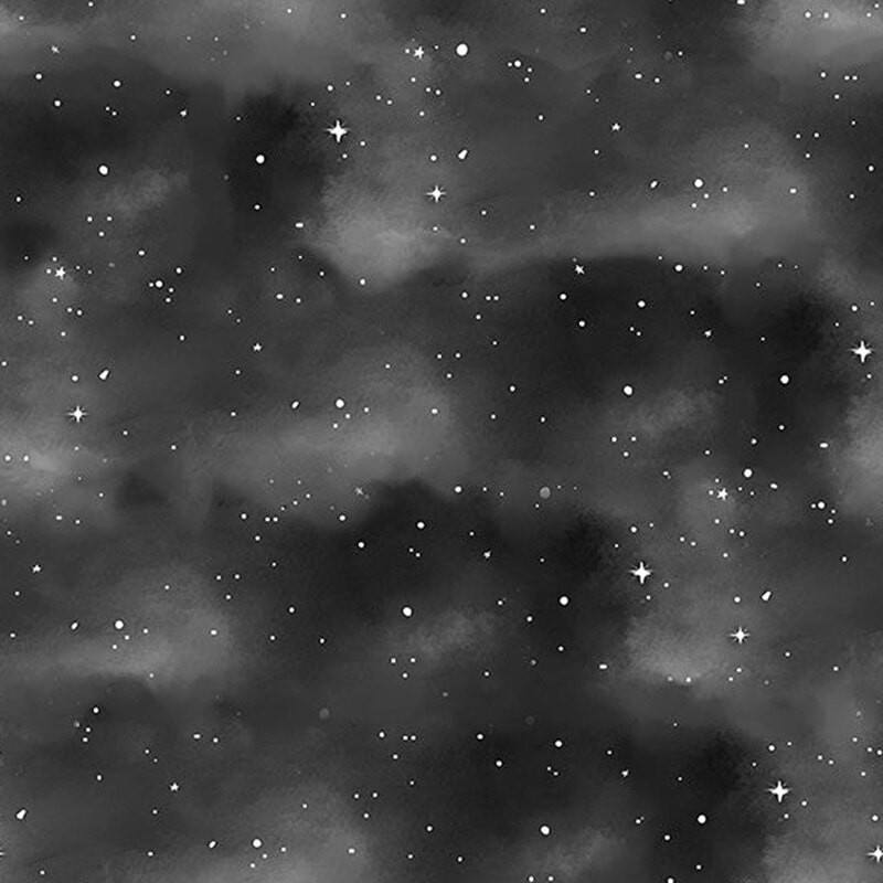 Mottled black fabric with scattered stars.