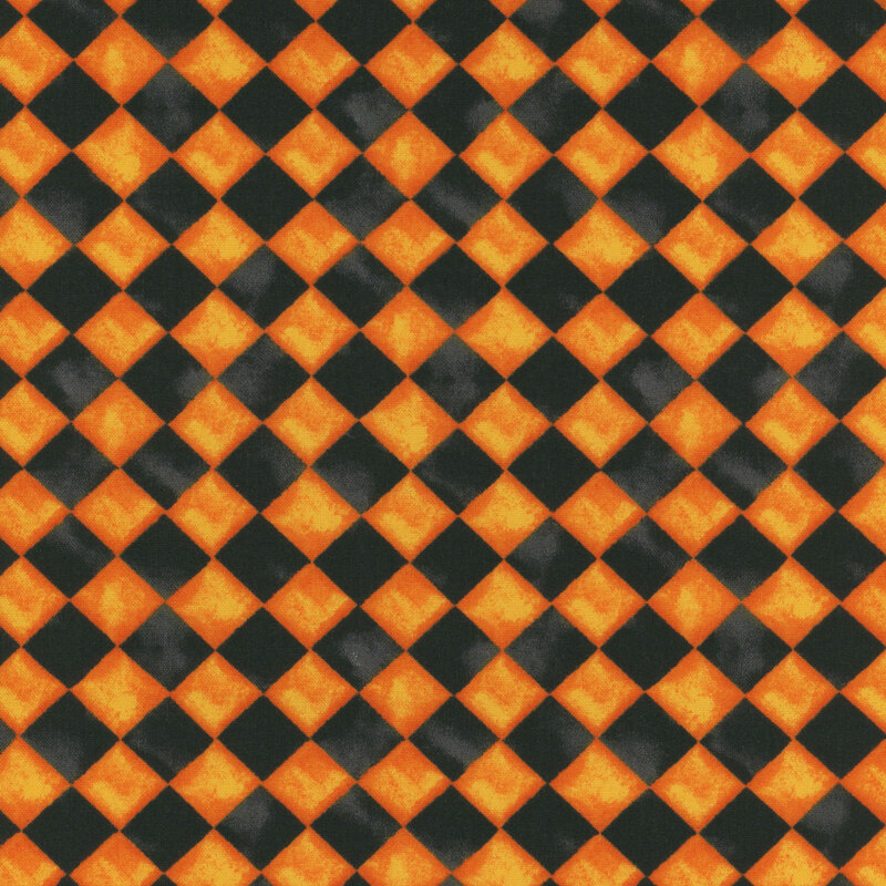 Orange and black diagonal checkered fabric.