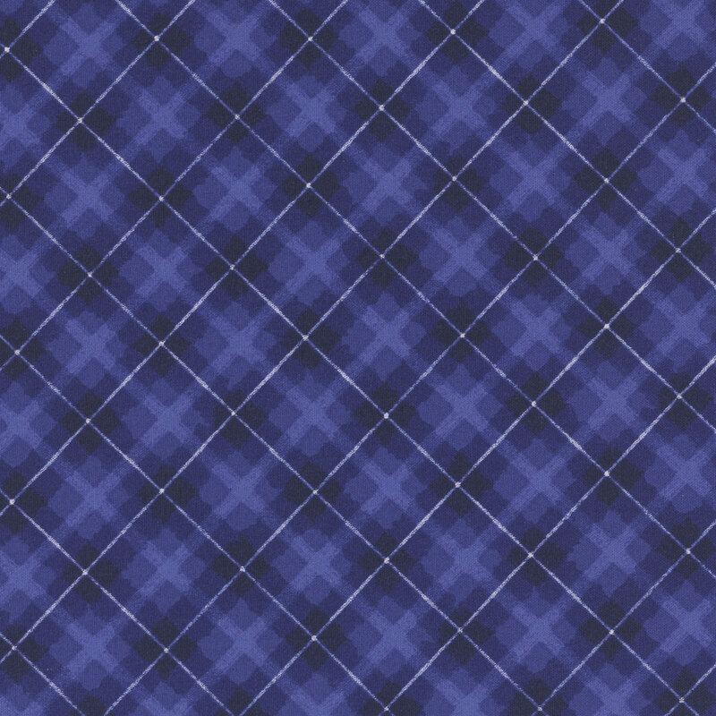 Dark blue and white diagonal plaid fabric.