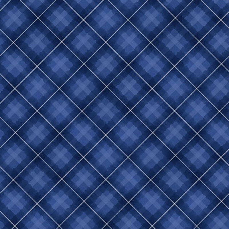 Dark blue and white diagonal plaid fabric.