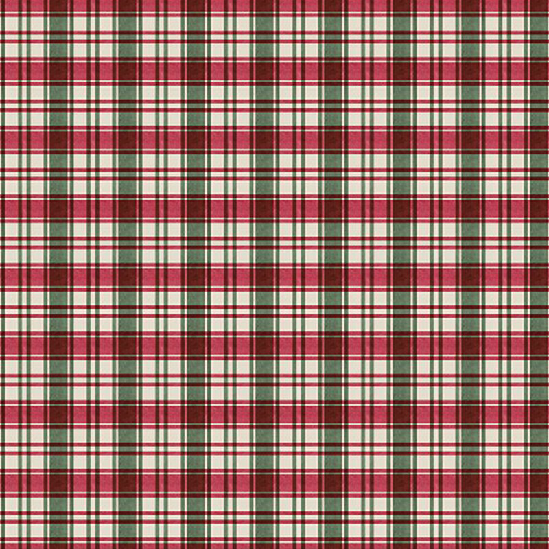 Cream, red, and green plaid fabric.