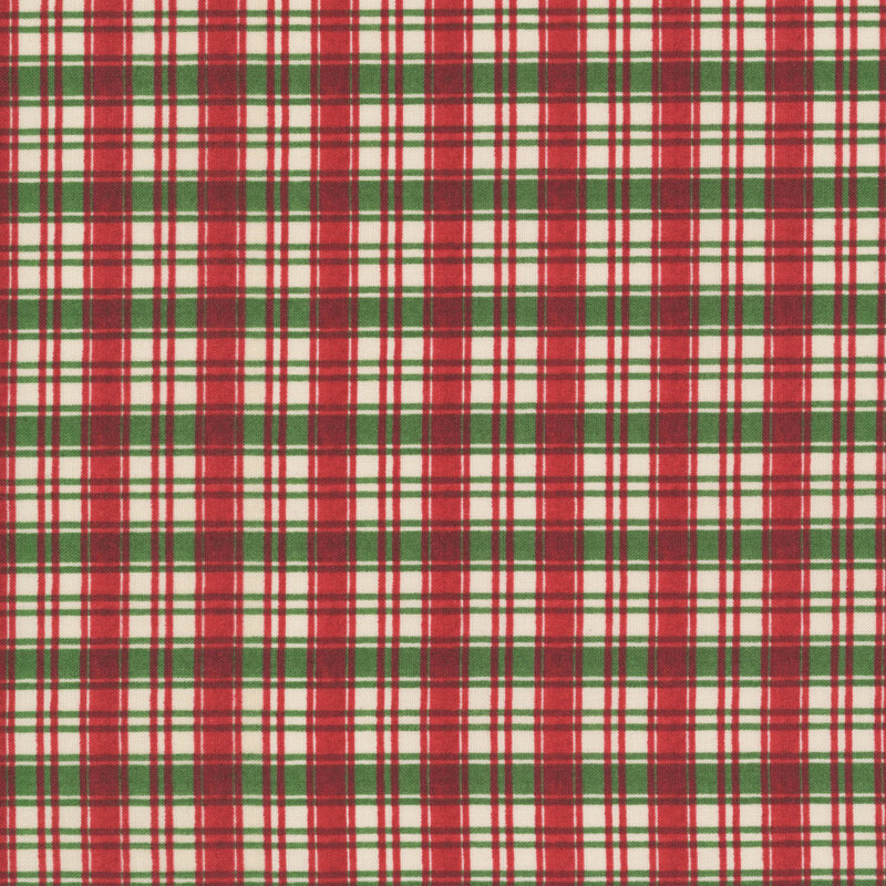 Cream, red, and green plaid fabric.