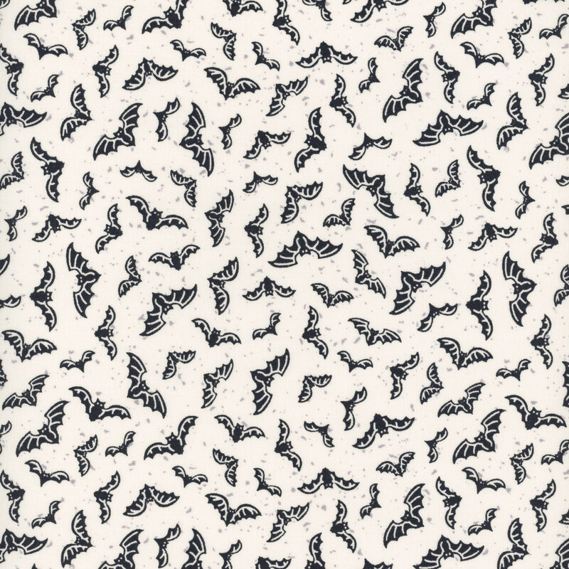 White fabric with tossed black bats and gray flecks