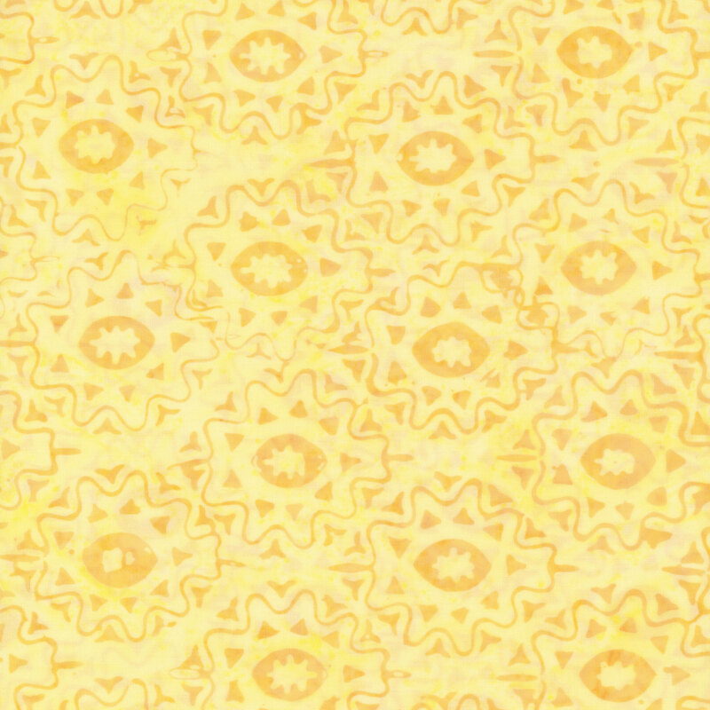 Mottled yellow fabric featuring a tonal geometric design.