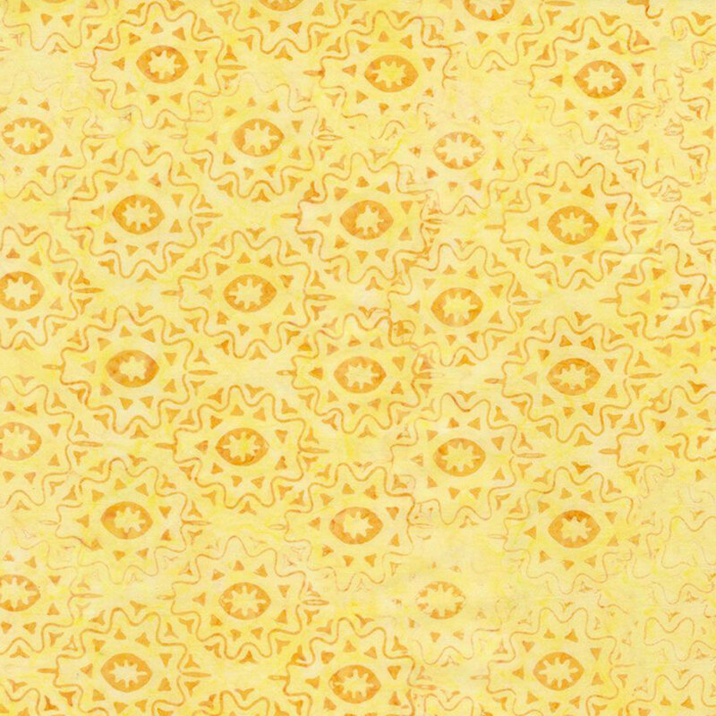 Mottled yellow fabric featuring a tonal geometric design.