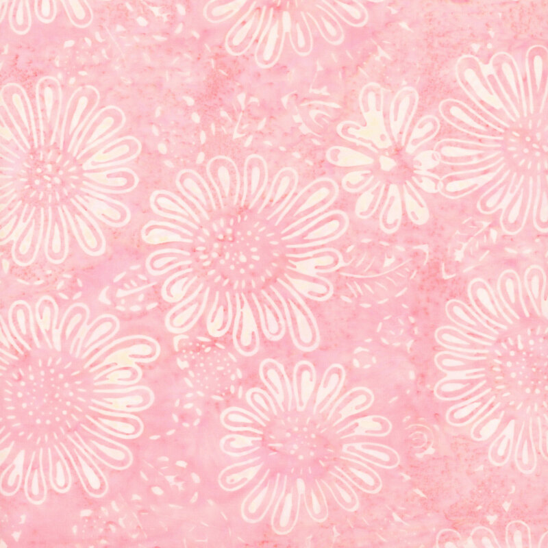 Flowers and leaves outlined in white on a mottled pink background.