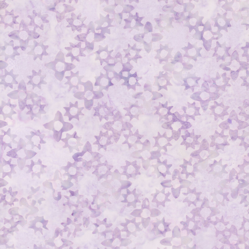 Mottled lilac fabric featuring a tonal floral design in cross-hatching diagonal rows.