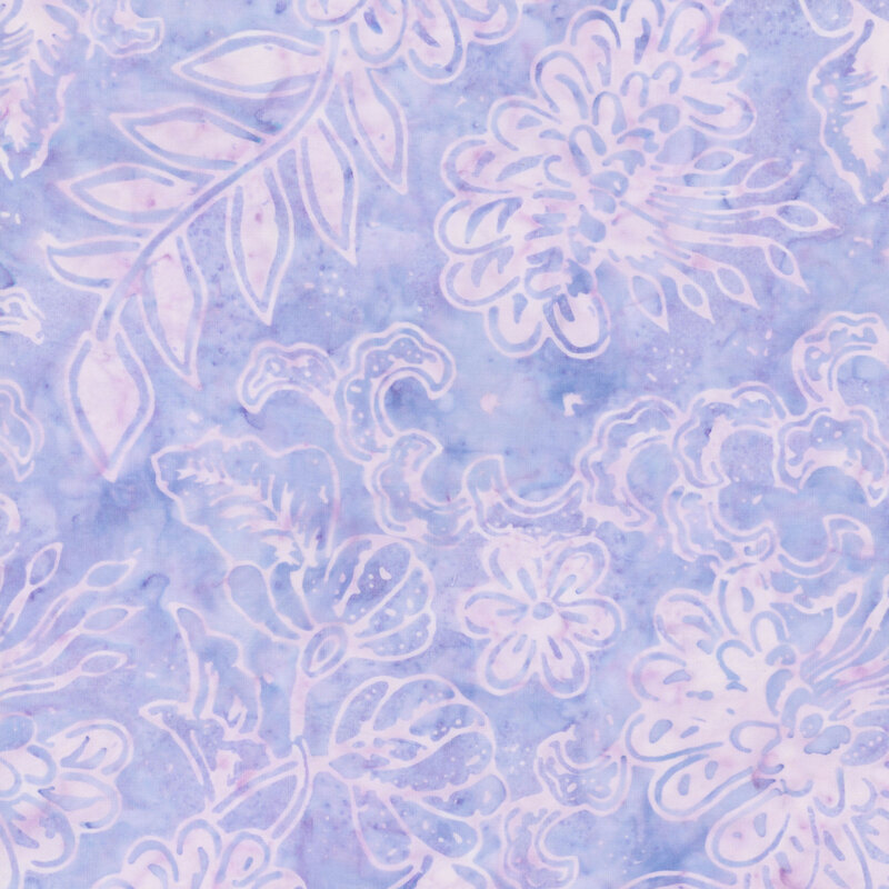mottled pastel violet fabric featuring tonal florals and leaves 