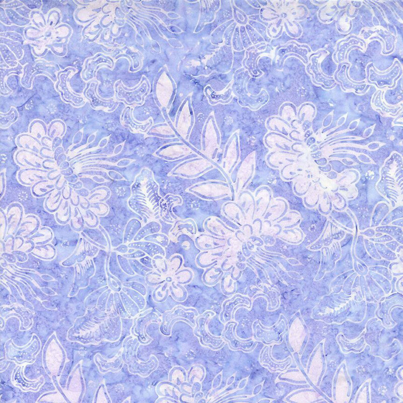 mottled pastel violet fabric featuring tonal florals and leaves 