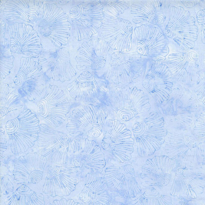 Mottled powder blue fabric with tonal tossed shells.
